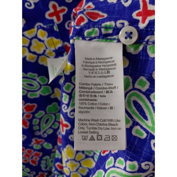 J Crew Hawaiian Shirt Men's Med Blue Floral Short Sleeve Button Up Camp Resort - Picture 7 of 10